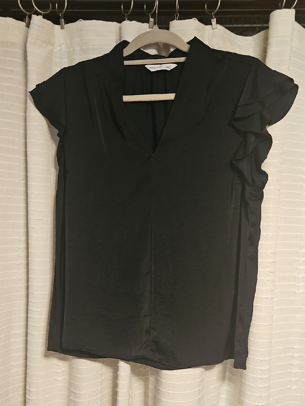 Nine West Black Ruffle Sleeve V-Neck Blouse